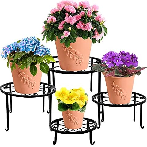 yosager 4 Pack Metal Plant Stands for Flower Pot, Heavy Duty Potted Holder, Indoor Outdoor Metal Rustproof Iron Garden Container Round Supports Rack for Planter Cover