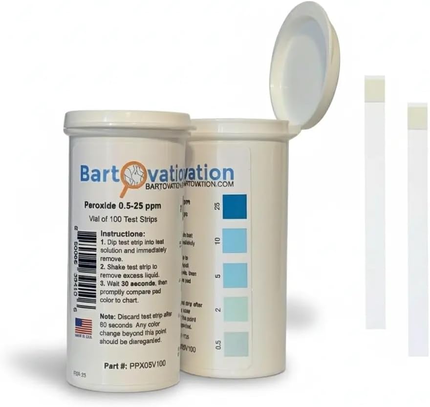 Hydrogen Peroxide H2O2 Test Strips, Low Level, 0.5-25 ppm [Vial of 100 Strips]