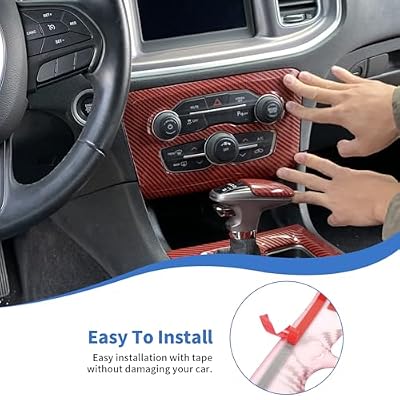 JeCar Interior Trim Kit Gear Shift Panel Headlight Switch Air Conditioning Vent Outlets Decoration Covers Compatible with Dodge Charger 2015-2024, Red Carbon Fiber Finish