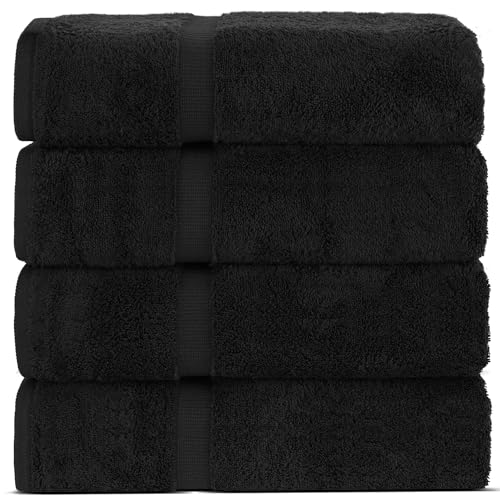 Chakir Turkish Linens Premium Cotton Absorbent Turkish Towels (Bath Towel - Set of 4, Black)