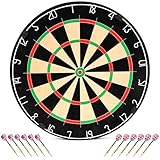Dartscheibe mit Pfeilen, 18 Zoll Sisal Steeldart Set mit 12 Dartpfeilen, klassisches Dartboard mit drehbarem Zahlenring für Erwachsene, Anfänger, Zuhause, Bar und Training