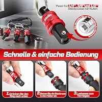Geinxurn 3-teiliges Stecknuss Adapter Set mit Schlüsselring, 1/2" Vierkantantrieb, Schnellwechsel Stecknuss Organizer für Vierkantadapter, für Handwerker, Elektriker, Bau und Außeneinsatz – Ansicht 4