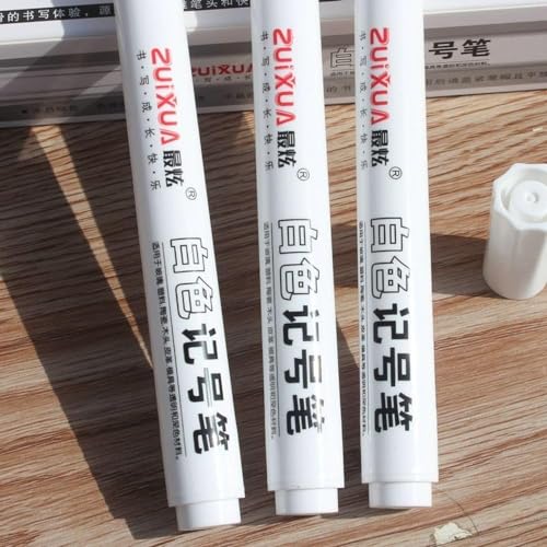 Image of White Permanent Marker Pens Set Oily based Work on tire /plastic /metal /paper /glass /cloth surface Waterproof School supplies Stationery Art brush pen Pack of (5)