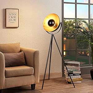 Lampadaire Trépied vintage – Lampadaire Sur Pied Rétro avec Culot E27, Max. 40W Ampoule, Abat-jour Métal Noir Mat, Lampadaire Rétro pour Salon, Chambre, Bureau