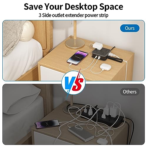NTONPOWER Multitoma con enchufe plano - Cable de extensión de 1.52 m con 8 tomas amplias y 3 USB (1 USB C), 3 extensores laterales, protección contra sobrecarga, para montaje en pared en hogar, oficina o dormitorio miniatura 3