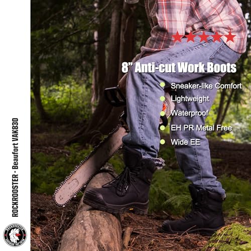 ROCKROOSTER Beaufort CSA Men's Work Boots, 8" Composite Toe Waterproof Black Lace up Leather Construction Boots, Traction Lug Rubber, Metal Free, Cut Resistant, ASTM F2413-18 PR EH, VAK8302