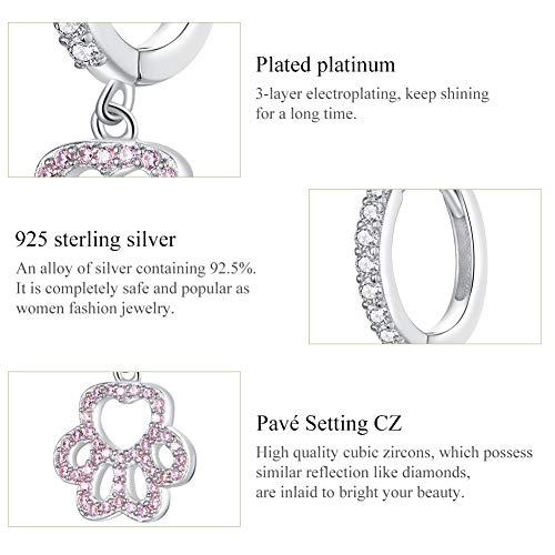 Dainty Dog Paw Print Hoop Earrings S925 Sterling Silver Pink Crystal Clear Cz Cute Animal Cat Puppy Pet Huggie Round Hoops Dangle Drop Earring Hypoallergenic For Women Girls #TOP6
