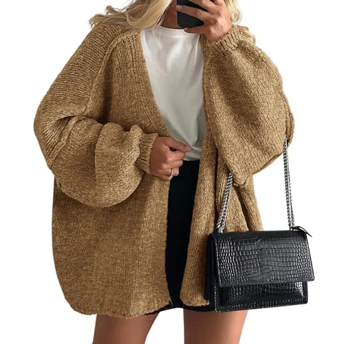Pull long en tricot avec manches lanternes, gilet femme oversize chic et léger