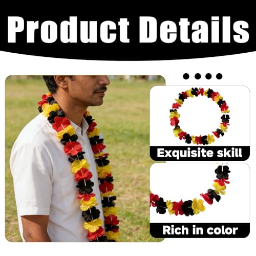 6 Stück Deutschland Fanartikel Blumenkette,Deutschland Blumenkette Hawaii Ketten Hawaiikette in Schwarz, Rot,Gelb Deutscher Uropameisterschaft Deko Nationalmannschaft Fanpaket für Fußballpartys
