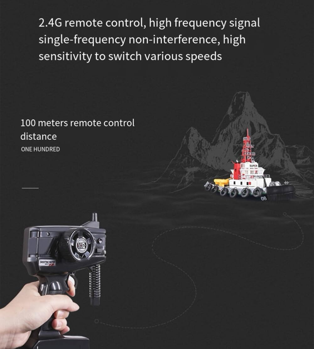 23.6" Inch 60CM US Remote Control Tug Boat RC Fireboat Rescure Boats 4CH Electric RC Watercraft 15km/h w/Powerful Motors Spaying Water on Lake Pool for 14Y+ Beginners RTR