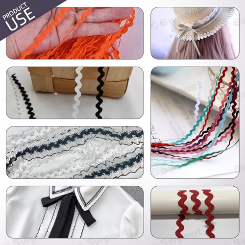 Swpeet 1 Roll 27 Yard Coffee Rick Rack Trim Ribbon Kit, Wave Sewing Bending Fringe Trim Lace Ribbon for Gift Wrapping Supplies Sewing Crafts Clothes Gift Wrapping Party