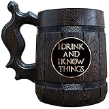 I Drink And I Know Things Beer Mug, Game of Thrones Wooden Beer Stein, Tyrion Lannister, Geek Gift,...