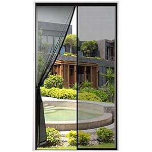 ÉPAISSIE Moustiquaire Porte Magnétique 90x210cm Maille Très Dense Aimantée Rideau Anti Mouches Anti Insectes Avec Ruban Adhésif, Bâtons Magnétiques, Fermeture Automatique, Noir