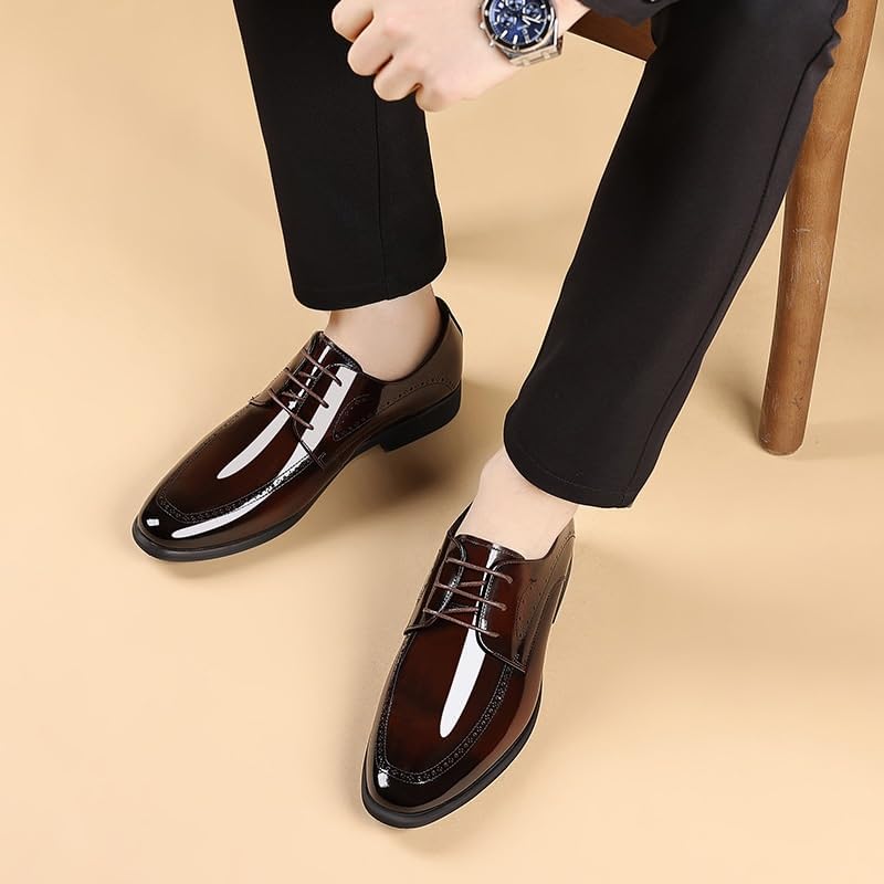 Men's Slip on Oxford Shoes, Casual Leather Modern Fashion Pointed Toe Lace Up Wedding Office Work Tuxedo Shoes3