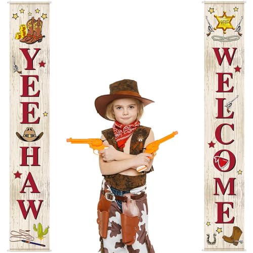 Blulu Western Cowboy Party Door Decoration Wild West Themed Decor Yee Haw Welcome Porch Hanging Banner Cowboy Rodeo Backdrop Western Rustic Saloon Banner Bar Birthday Photo Booth Props Favor Supplies