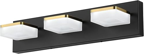 Miniatura 1 de Lámpara de tocador de baño de 3 luces  Moderna lámpara de baño regulable negra y dorada para baño, 3 luces sobre espejo, apliques de pared LED, luz