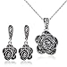 Zyoenxl Vintage Black Crystal Geometric Rose Flower Necklace Earrings Fashion Jewelry Sets Christmas Day Gifts