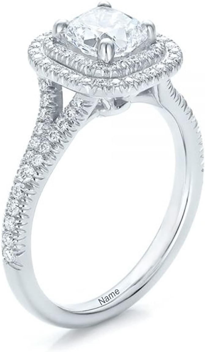 SISGEM 3 Carat(ctw) Cushion-Cut Moissanite Wedding Ring for Women,10K 14K 18K Real Gold Split Shank Pave Moissanite Engagement Ring with Free Engraving,Bridal Ring Size 5-11