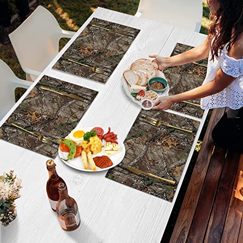 Camo Placemats For Table Set Of 6, Real Camouflage Tree Table Mats Stain Resistant Heat Insulation Non-Slip Washable Table Decoration For Kitchen, Nature Maple Leaves #TOP5
