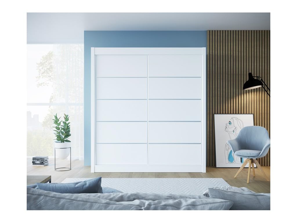B1 180 cm Weiß Schiebetüren Kleiderschrank 180x215x58 cm Schlafzimmermöbel, Aufbewahrung - Mehrzweckschrank - Farbe: Weiß