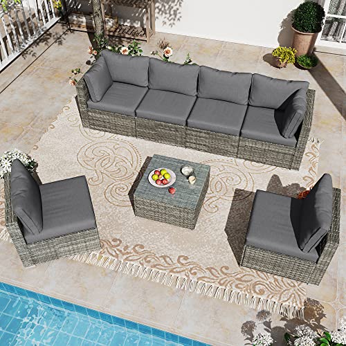 image for LAUSAINT HOME Outdoor Patio Furniture, 7 Pieces Outdoor Sectional PE R