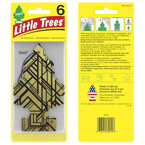 Image of LITTLE TREES Car Air Freshener | Hanging Tree Provides Long Lasting Scent for Auto and Home | 6 Air Fresheners |Gold (Pack of 24)