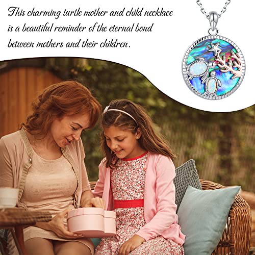 Wouovo Opal Abalone Sea Turtle Necklace - 925 Sterling Silver Mother And Daughter Color Shells Tortoise Pendant Necklace Cute Ocean Animal Jewelry Gifts For Women Girls #TOP4