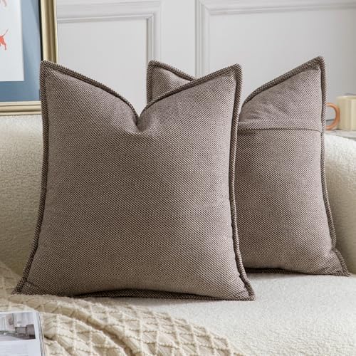 Image of Madizz Decorative Chenille Taupe Cushion Covers 40x40 cm Pack of 2 Throw Pillows for Couch Sofa Boho Accent Pillow Cases for Bed Cushion for Bedroom Living Room Modern Home Decor