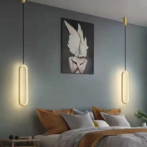Single Heads Metal Pendant Light LED Source Bedroom Decorative Lamp 15.7 In Adjustable Hanging [2]