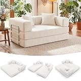 YINIX Canapé Lit Pliant 160cm Grand Double, Canapé Modulable Futon Boneless, Velours Côtelé avec Cadre Métal, Matelas de Sol 2 Places, Base Antidérapante, Housse Lavable - 2