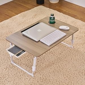 VECELO 折りたたみテーブル テーブル 折りたたみ ローテーブル 低め ちゃぶ台 ベッドデスク 座卓テーブル 高さ調整 4段階(29.7-32.7-35.7-38.7CM) ワイドサイズ タブレットスタンド付き 引き出し収納 ノー...
