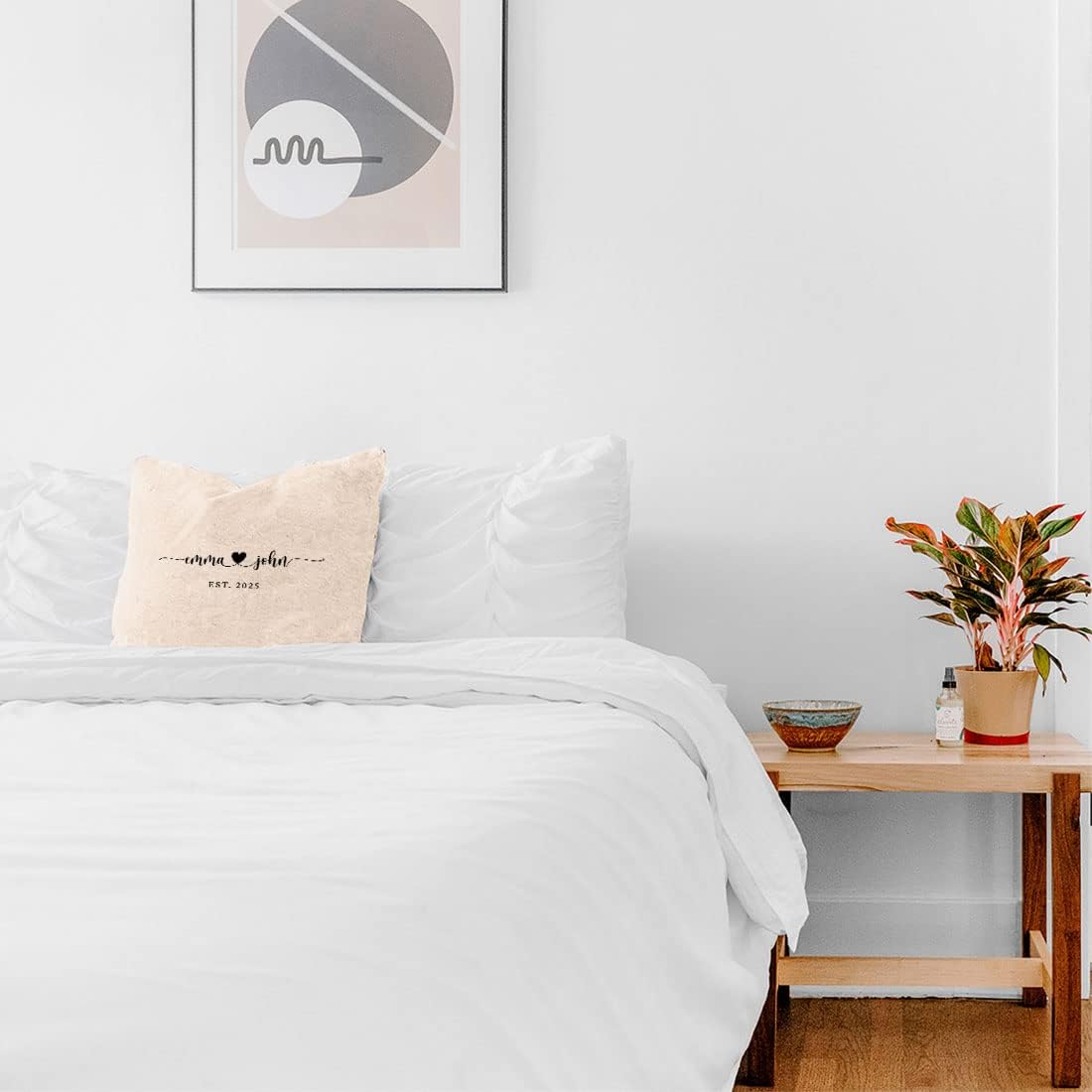 Andaz Press Personalized Decorative Throw Pillow Covers Heart Script Pillowcase Cover Gift for Wedding Couple Anniversary Housewarming Farmhouse Neutral Home Decor Living Room Bedroom 18"x18", 1-Pack