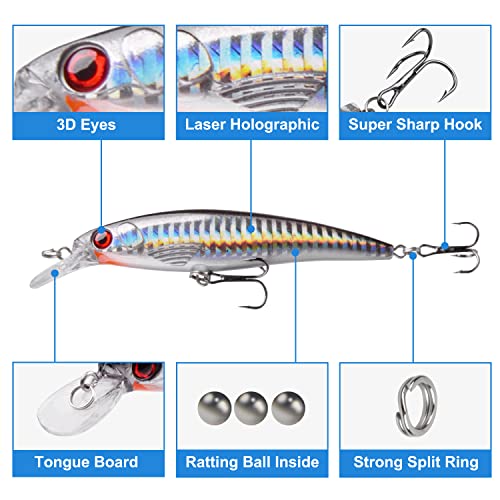 Saltwater Fishing Lures Kit, 6Pcs Surf Fishing Lures Set Minnow Jerkbait Topwater Plugs Trolling Lure Hard Swimbaits For Striper Bass Salmon Pike Inshore Offshore Ocen Bay Fishing Tackle #TOP2