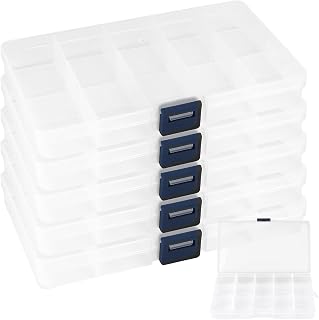 32 Pack 15 Grids Plastic Jewelry Organizer Box, Transparent Plastic Bead Storage Organizer Box with Adjusatble Dividers for Beads Earrings Rings Jewelry
