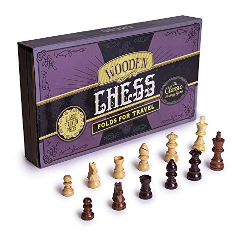 Vintage Wooden Chess Box Set - Classic Strategy Game, Staunton Pieces - Laser-Engraved Display Box Holds Folding Wooden Chess Board #TOP6