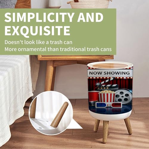 Image of Small Trash Can with Lid Cinema background concept movie theater object on red curtain Garbage Bin Round Waste Bin Press Cover Dog Proof Wastebasket for Kitchen Bathroom Living Room 1.8 Gallon