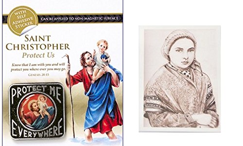 Catholic Gift Shop Magnetic Saint Christopher Car Plaque & Lourdes Prayer Card