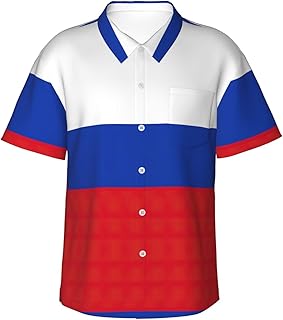 Russian Flag Print Mens Hawaiian Shirts Short Sleeve,Perfect for Summer,Cruise and Beach Weddings