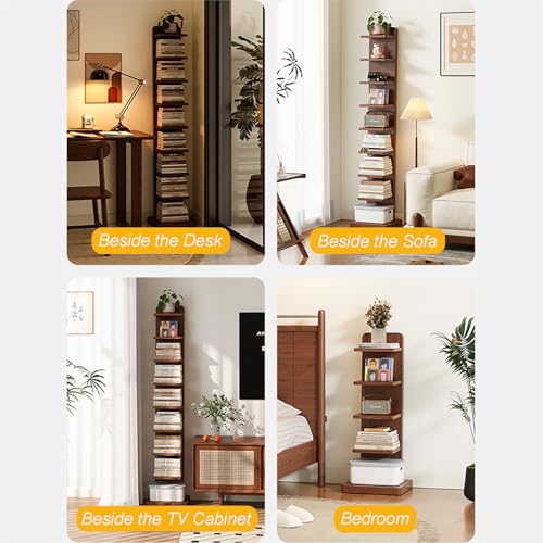 Torre de libros para salón pequeño y estantería de madera estrecha decorativa 7