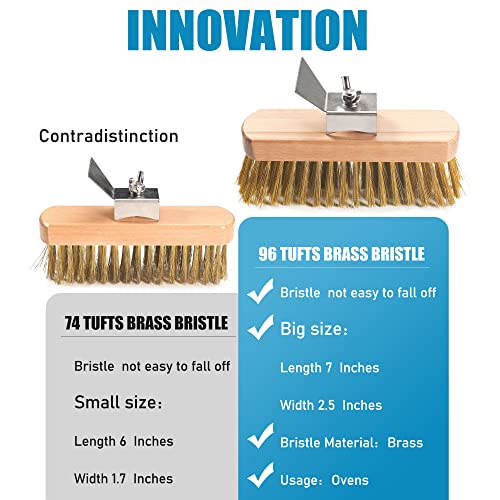 Image of Pizza Oven Brush 7 Inch Brass Bristles Replacement Brush Head and Scraper
