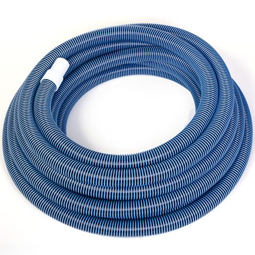 Frienda 60ft Pool Vacuum Hose 1-1/2inch with Swivel Cuff, Heavy Duty Spiral Cleaning Swimming Pool Tube for Above Ground and Inground Manual Vacuum Head Skimmer Connection, UV Resistant Blue