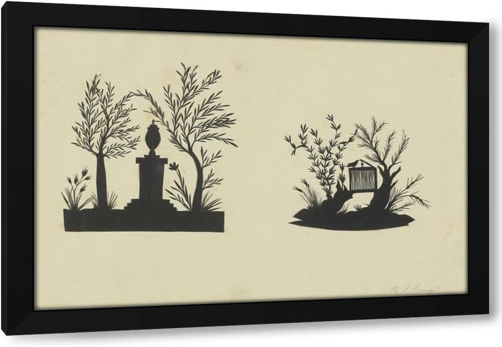 Philipp Otto Runge 24x17 Black Modern Framed Art Print Titled: Altar with Antique Vase and Birdcage Between Two Tree Stumps