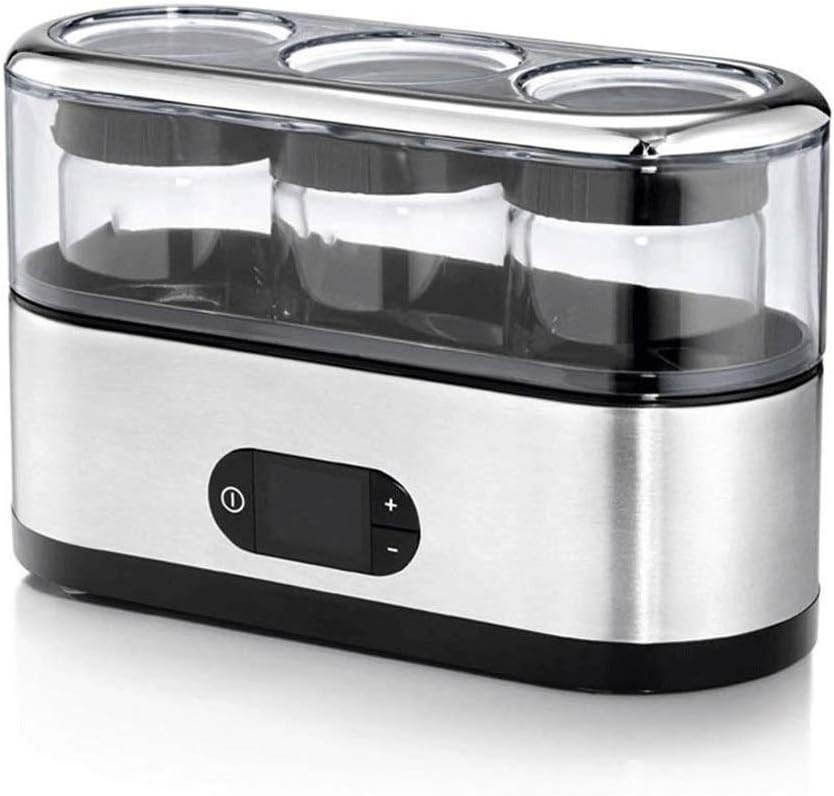 Automatic Digital Yogurt Maker with 3 BPA-free Glass Jars and Lids, Time and Temperature Control Display and Stainless Steel Design for Home Use