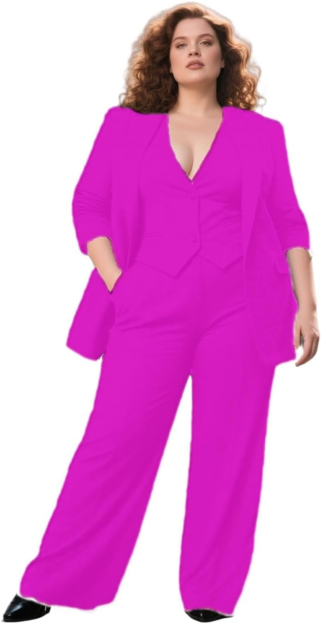 Plus Size Womens 3 Piece Outfits Blazer Vest Pants Tuxedos Business Casual Office Work