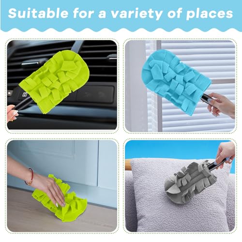Image of Zubebe 6 Pcs Reusable Duster Refills Fleece,Blue,Green,Grey | Soft Polyester Fiber Flat Duster Refill Multi Surface Washable Cleaning Pad Tools for Home, Blinds, Car, Pet, Furniture, Fans