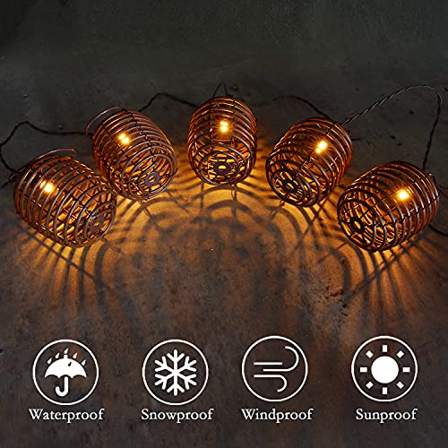 Outdoor String Lights，Solar Operated 10 Mini Bulbs Drum-Shaped Lantern String Light, Led Patio Warm White Flashing Waterproof Hanging Decorative String Lights For Garden, Backyard, Christmas, Party. #TOP5