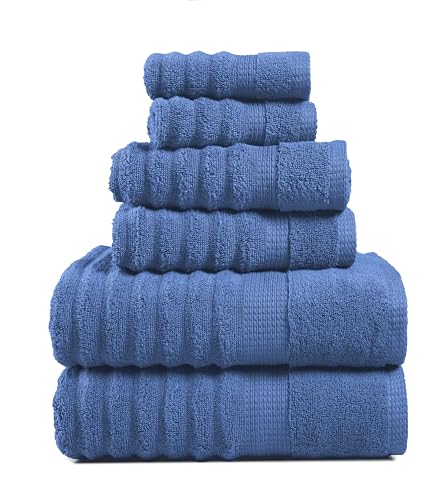 LANE LINEN Bath Towels Set - Luxury 100% Cotton Towels for Bathroom, Hotel & Spa - Zero Twist, Soft, Absorbent, Textured Bathroom Towel Set - Includes 2 Bath, 2 Hand & 2 Washcloths - Cerulean Blue