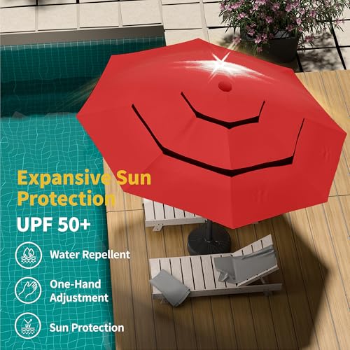 Kingdura 9ft 3-Tier Patio Umbrella with Solar Lights, Table Umbrella Outdoor Patio with Easy Crank & Tilt, 8 Sturdy Ribs, UV Protection, 32 LED Lights for Deck, Poolside, Market (Red) by Kingdura - Image 6