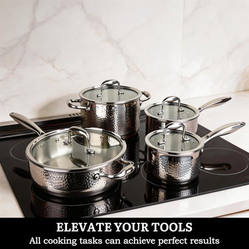imarku 14-Piece Tri-Ply Hammered Stainless Steel Cookware Set β image 8