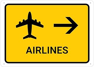 Airlines with Right Arrow Yellow Sign 12x8 inch - 1 Pack Aluminum UV Ink Printed Sign, Weatherproof, for Airport Surrounding Shop, Air Logistics Warehouse, Ticket Agency, Freight Company